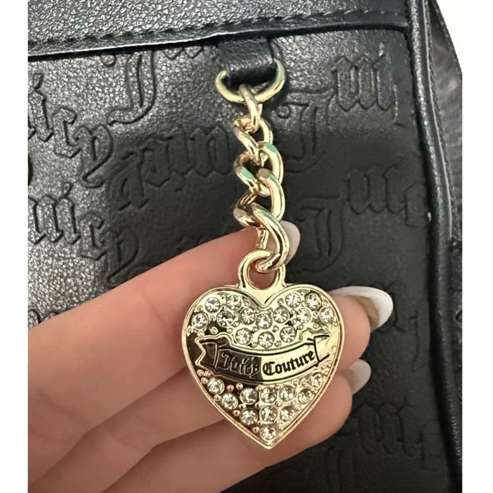 Juicy Couture Black Embossed Mini Backpack with HeartCharm Whimsigoth Chic Sleek
